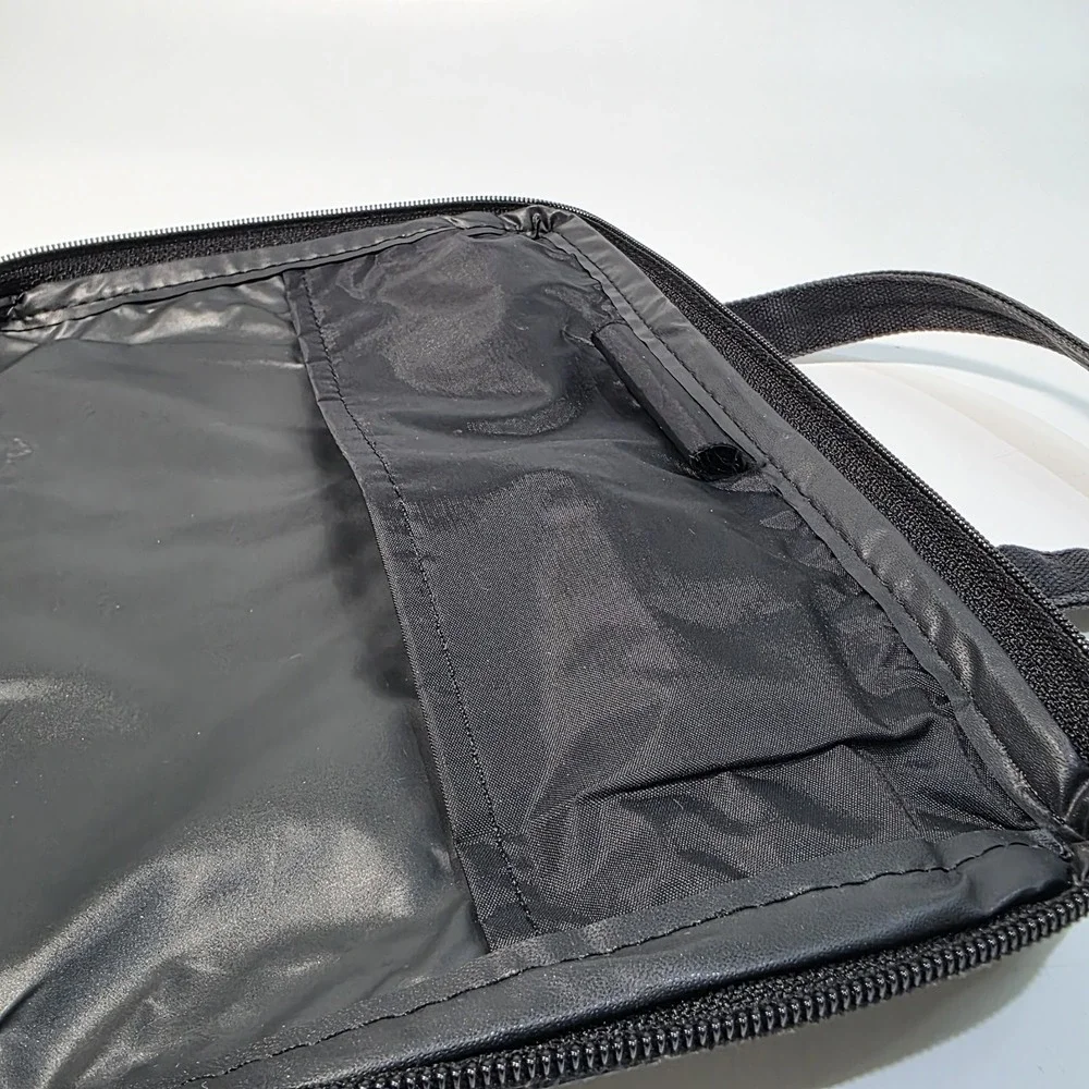 Vintage Black Canvas Needlepoint Bible Book Cover School House Handbag w/Handles